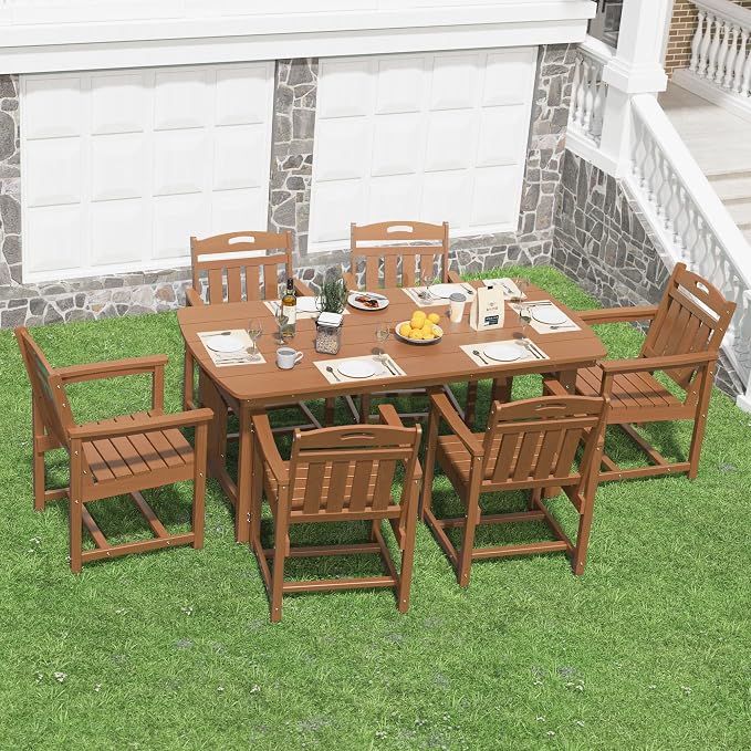 HDPE Outdoor Dining Set, Patio Table and Chairs Set, All-Weather 7-Piece - Image 8