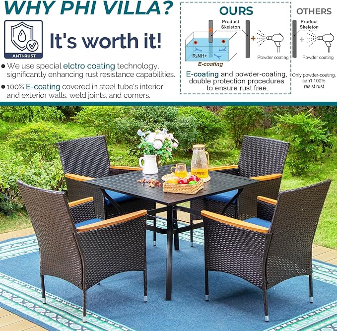 PHI VILLA 5 Pieces Outdoor Patio Dining Set - Image 8