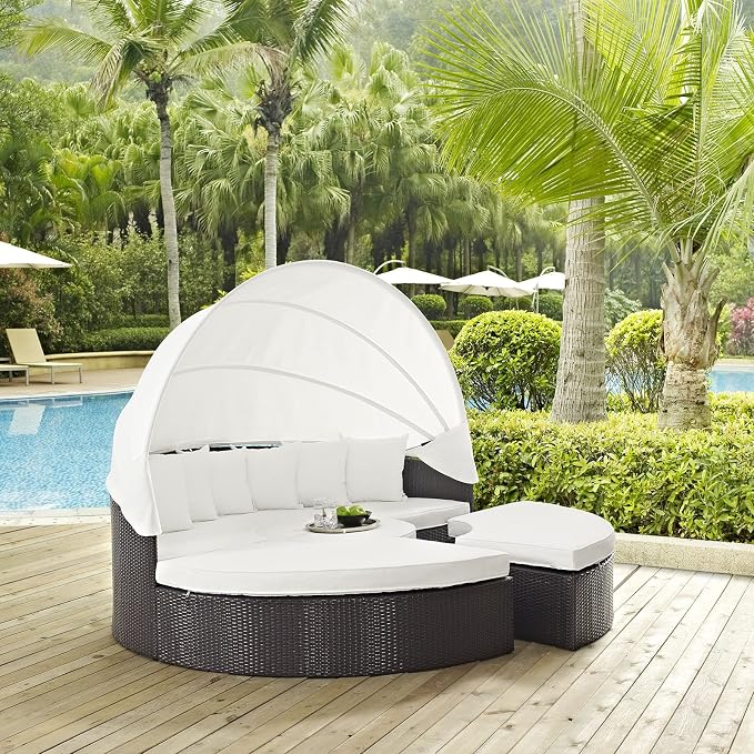 Modway Convene Wicker Rattan Outdoor Patio Retractable Canopy Round Poolside by Modway