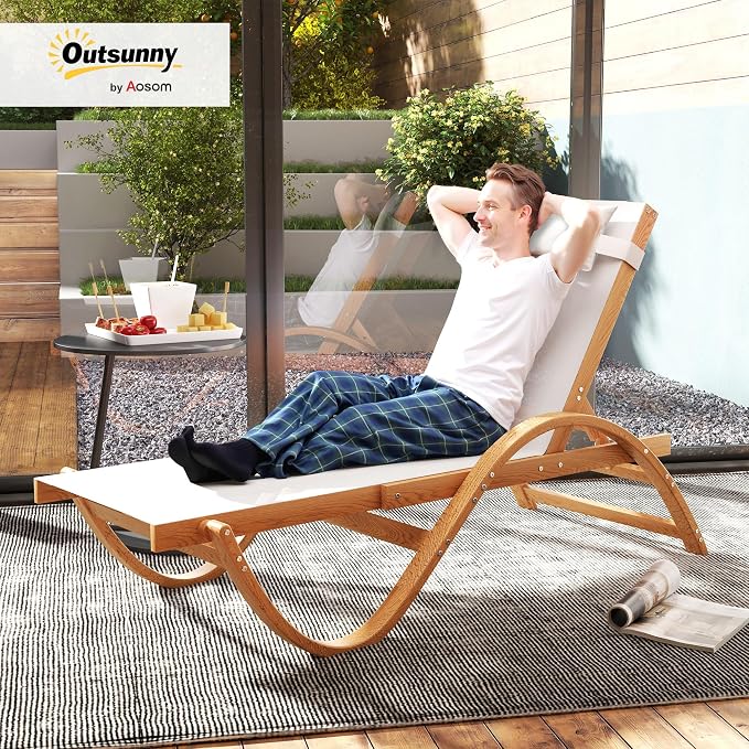 Outsunny Larch Wood Lounge Chair, 4-Level Adjustable Tanning Chair, Full Flat - Image 2