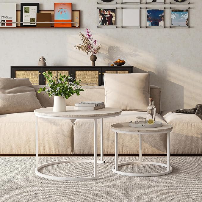 HOJINLINERO Round Coffee Table, Nesting Coffee Table Set of 2, Center Tables - Image 7