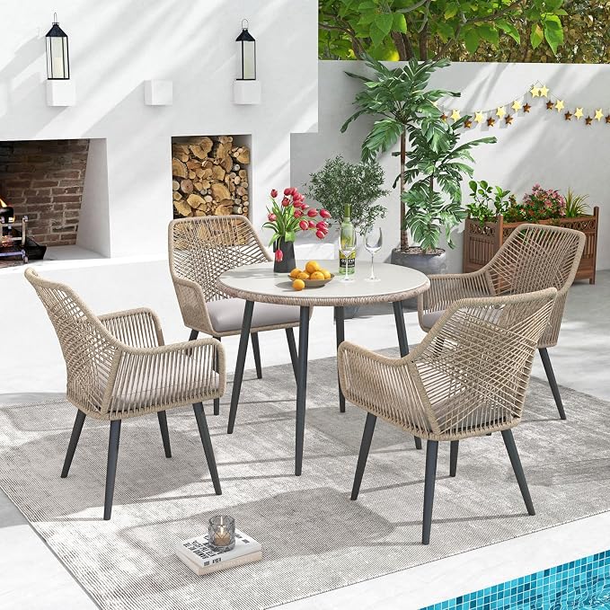 Patiorama 5-Piece Patio Dining Set, Outdoor Dining Table Chair Set, All-Weather - Image 3