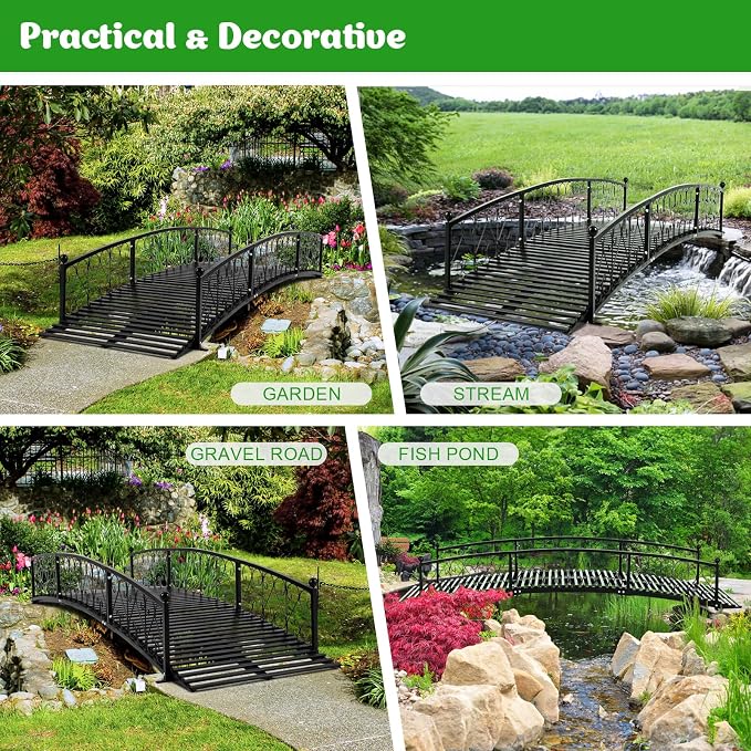Metal Garden Bridge 8 FT, Durable Decorative Footbridge - Image 5