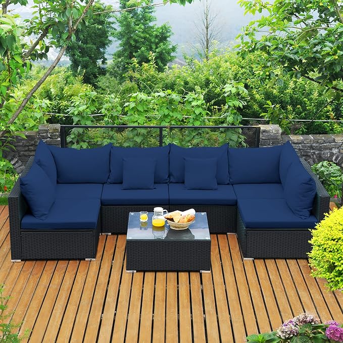 Tangkula 7-Piece Patio Furniture Set, Outdoor Sectional Wicker Sofa by TANGKULA