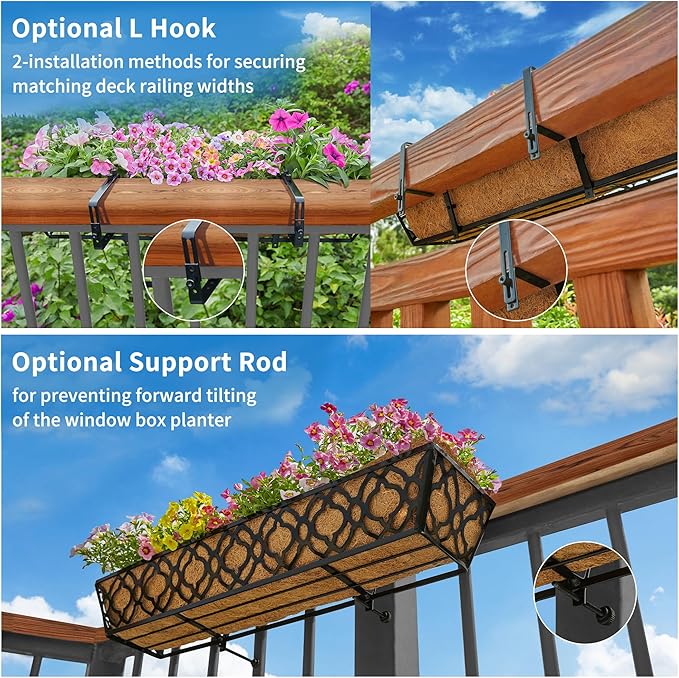 2pcs 24 Inch Window Deck with Coco Liner, Metal Hanging Flower Planter Window - Image 6