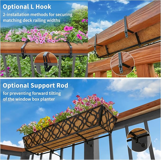 6pcs 24 Inch Window Deck with Coco Liner, Metal Hanging Flower Planter Window - Image 4