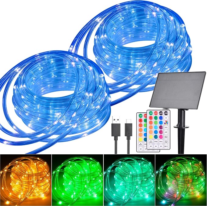 99FT Solar Rope Lights Outdoor Waterproof, 300 LED String Light USB & Solar by Nazuwke