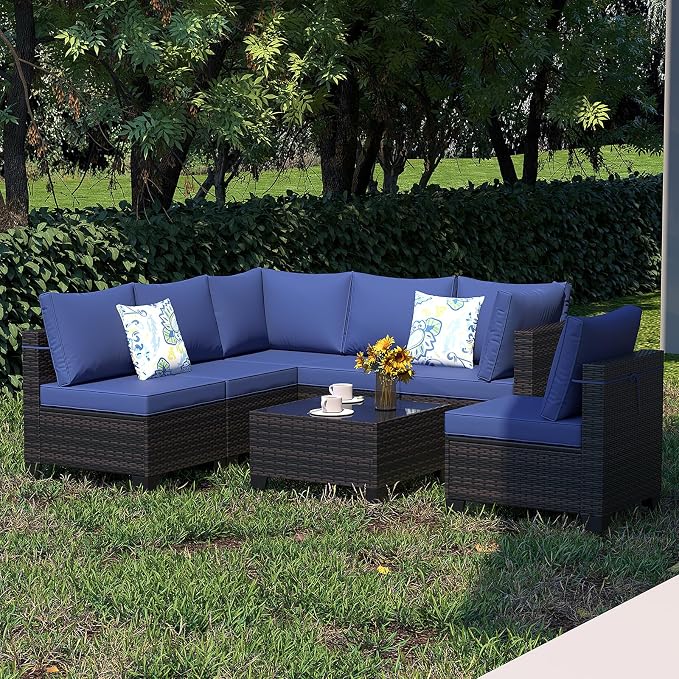 7 Pieces Outdoor Patio Furniture Set, Outdoor Wicker Sectional - Image 8