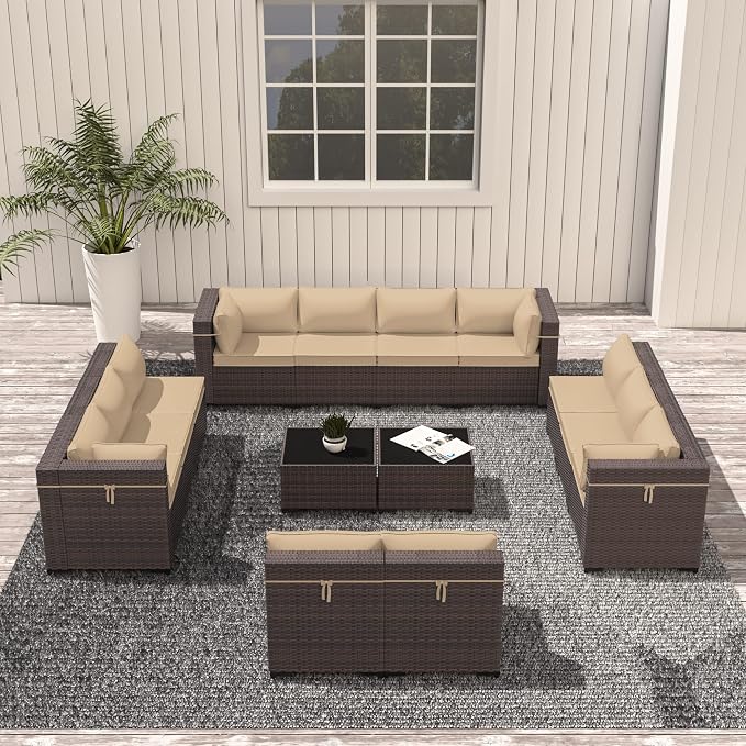 Outdoor Patio Furniture Set, 14 Pieces Outdoor Sectional Furniture Patio Sofa - Image 8