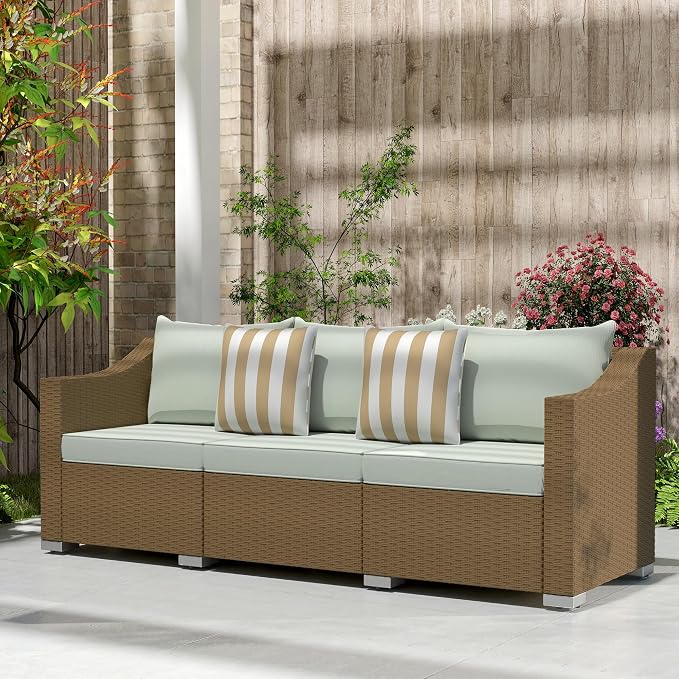 Outsunny 3 Seater Patio Sofa, Wicker Sofa - Image 7