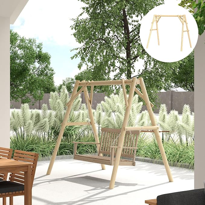 Outsunny 660 lbs Porch Swing Frame, Heavy Duty A-Frame Wooden Swing Stand - Image 6