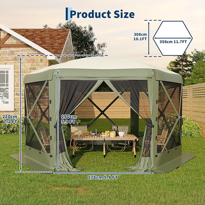 11.5x11.5FT 6-Sided Pop Up Gazebo Tent，One-Push Setup Canopy Tent - Image 6