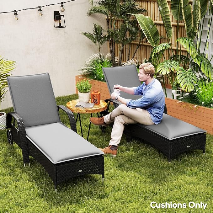 Outsunny Outdoor Lounge Chair Cushion Set of 2, UPF50+ 200gsm Fabric and 25D - Image 8