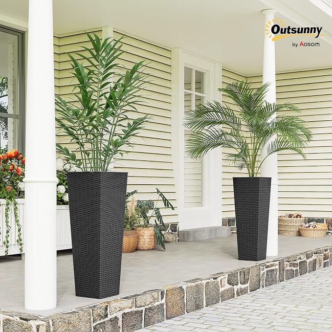 Outsunny 32 Inch Tall Planters for Outdoor Plants, Stackable Tapered Planters - Image 2