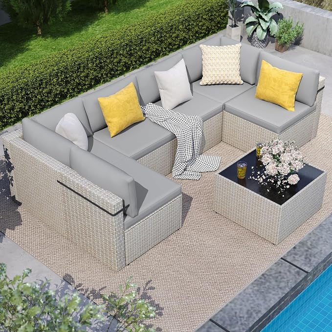 7-Piece Outdoor Sectional Sofa Set, Weather-Resistant Patio Furniture Set - Image 2