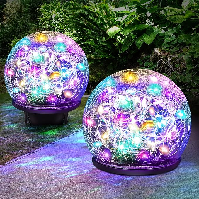 Solar Garden Lights, 4 Pack 120 LED Multicolor Cracked Glass Solar Outdoor - Image 7
