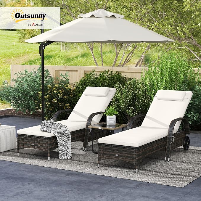 Outsunny Wicker Outdoor Chaise Lounge Set of 2, 5-Level Adjustable Backrest PE - Image 2