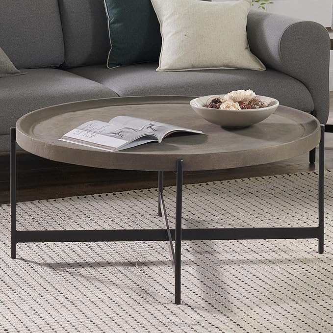 Alaterre Furniture Brookline 42-Inch Round Concrete-Coated Wood Coffee Table by AlaterreFurniture