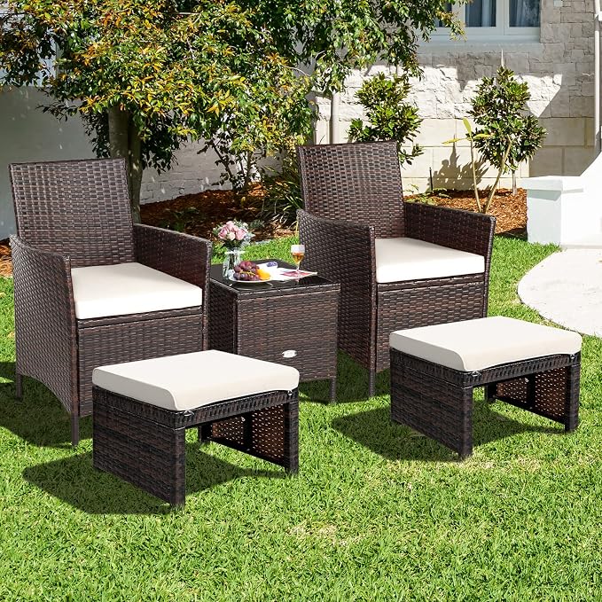 ORALNER Outdoor Ottoman, All-Weather Rattan Foot Stools w/Removable Cushions - Image 2