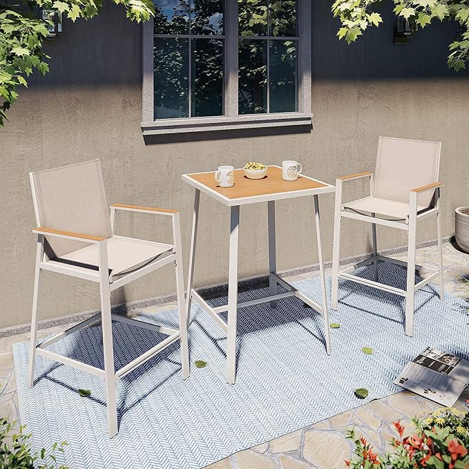 LAUSAINT HOME 3-Piece Patio Bar Set, All Weather Textilene Bar Height Table and - Image 8