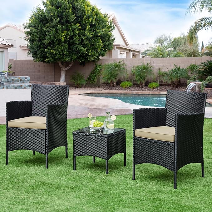 Yaheetech 3 Pieces Patio Conversation Set, Outdoor Rattan Bistro Furniture - Image 9