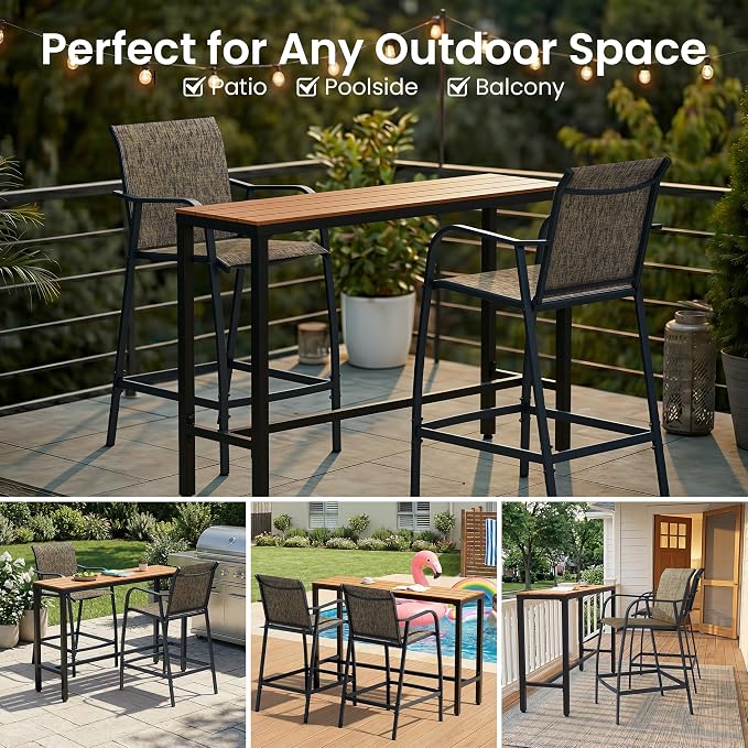 Crestlive Products Outdoor Bar Stools Set of 2, Heavy Duty Patio Furniture - Image 7