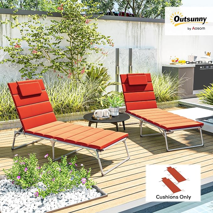 Outsunny Outdoor Lounge Chair Cushion Set of 2, Foldable Patio Chaise Lounge - Image 2