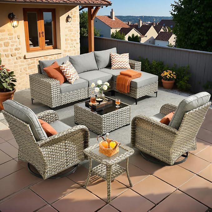 HOOOWOOO Outdoor Sectional Furniture Set, 8 Pieces Wicker Patio Conversation by DesignforBetterLife