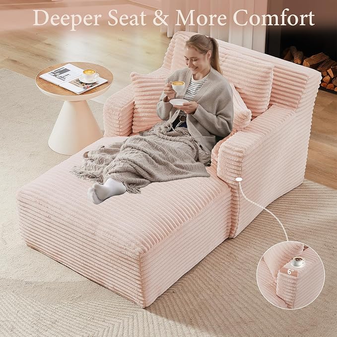 65.4" Chaise Lounge Chair Indoor, Oversized Boneless Couch Comfy Upholstered - Image 4