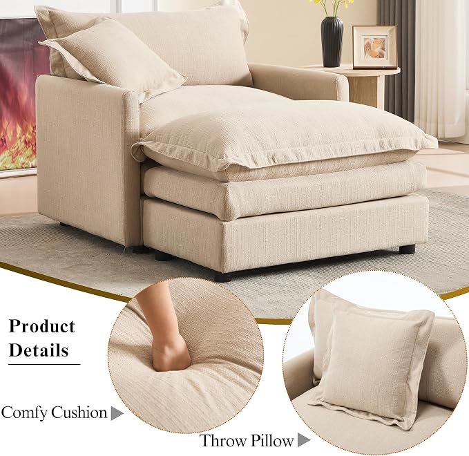 Oversized Chair with Ottoman Upholstered Comfy Single Sofa Chaise Lounge Chair - Image 4