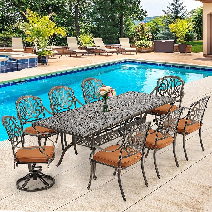 9-Piece Outdoor Dining Set All Aluminum Patio Table and Chairs Set by RICHRYCE