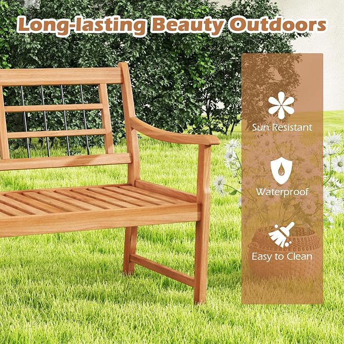 HAPPYGRILL Outdoor Acacia Wood Bench, 2-Person Patio Bench - Image 6
