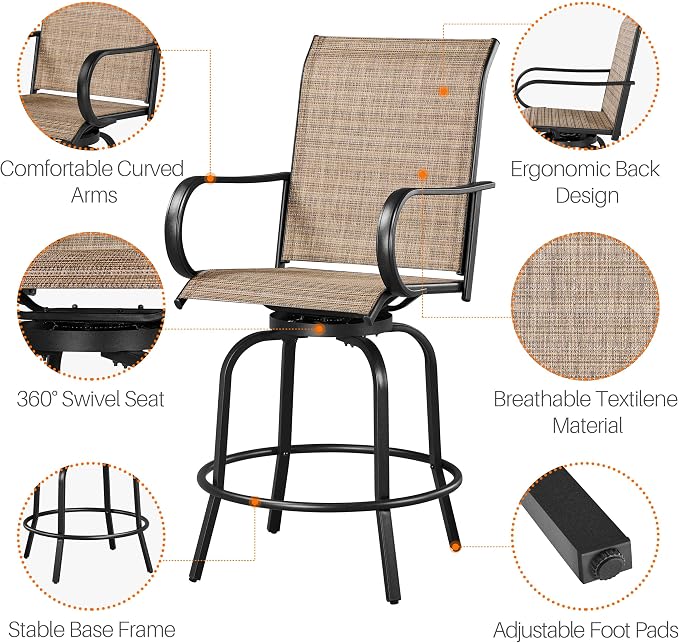 Yaheetech Patio Swivel Bar Stools Outdoor Chairs Set of 6 Outdoor High Bistro - Image 5