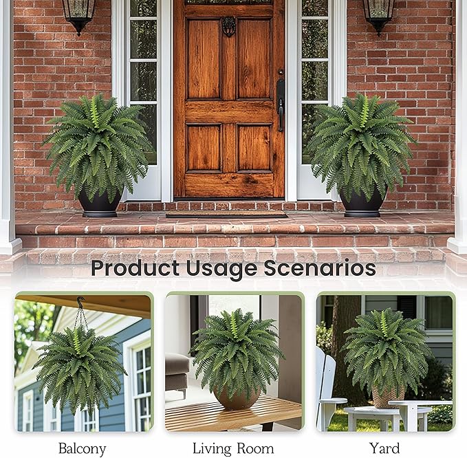 42" Artificial Boston Fern Large Bush Plants, 2 Bundles of Fake Ferns - Image 5