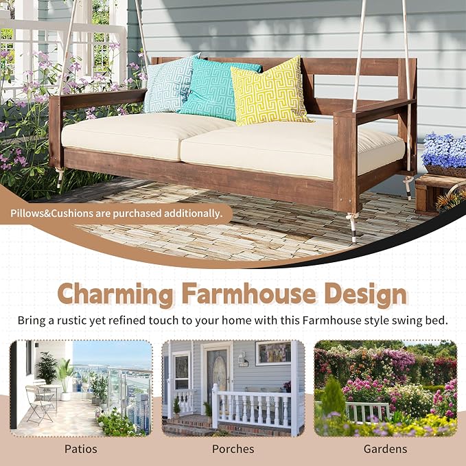Twin Size Porch Swing Daybed Frame, Outdoor Porch Swing Chair, Framhouse - Image 6