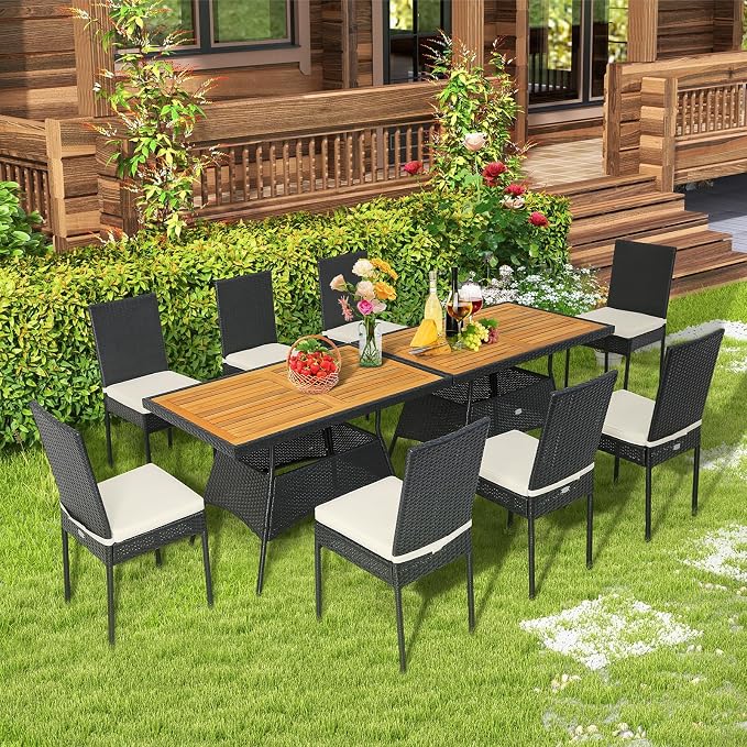 Tangkula 10 Piece Wicker Patio Dining Set, Outdoor Rattan Table & Chairs Set - Image 2