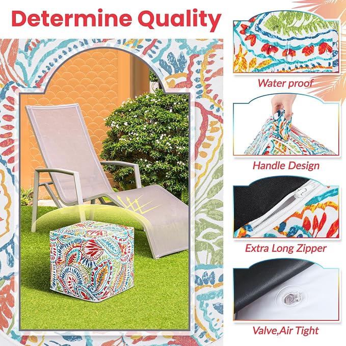 Juexica 2 Pack Ottoman Poufs Indoor Outdoor Inflatable Ottoman Stool Cube - Image 3