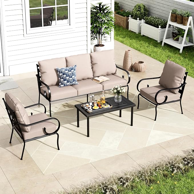 MFSTUDIO 5 Seats Large Metal Patio Conversation Sets, 4 Pieces Outdoor by MFSTUDIO