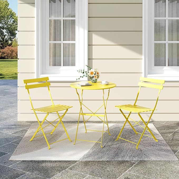 Bistro Table and Chairs Set of 2, 3 Piece Outdoor/Indoor Folding Patio Bistro - Image 8