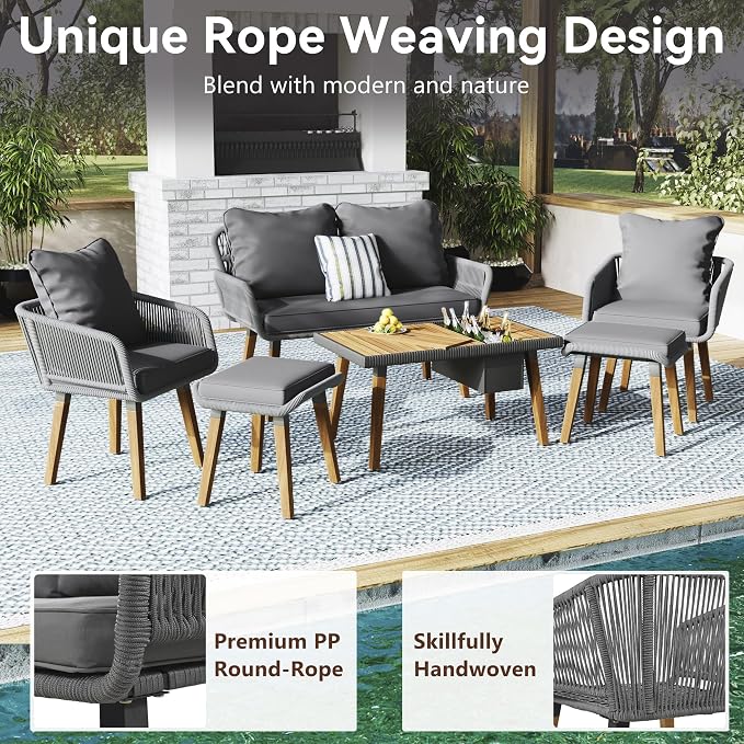 6-Piece Rope Patio Furniture Set, Outdoor Furniture - Image 9