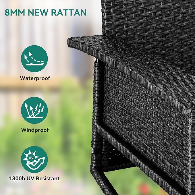 YITAHOME 3-Seats Hanging Porch Swing Chair Outdoor Black Rattan Patio Swing - Image 4