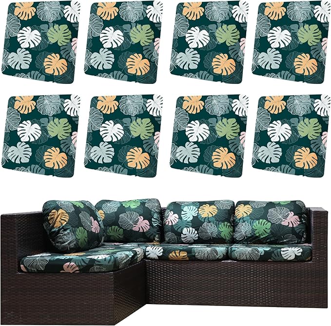 8Pcs Outdoor Cushion Covers, Patio Cushion Covers, Stretch Elastic Slipcovers by dreahoteztil