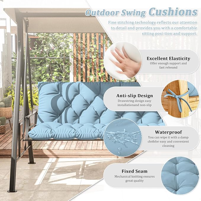 Porch Swing Cushion with Backrest 2-3 Seater Outdoor Bench Cushions Waterproof - Image 3