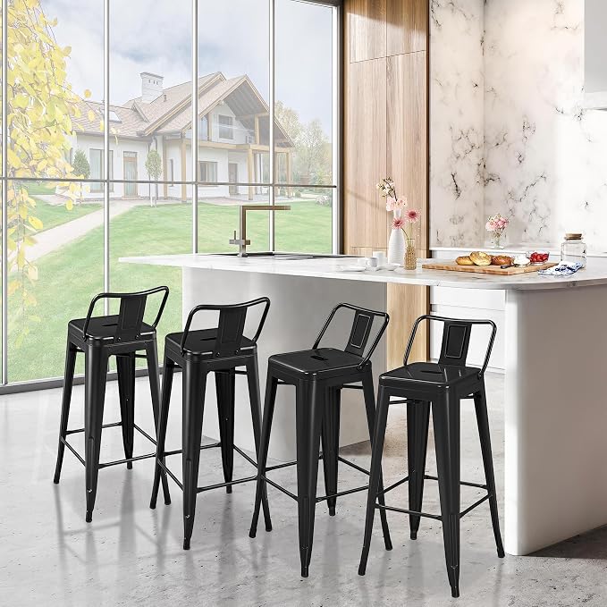 Yaheetech Bar Stools Set of 4, Metal Counter Height Chairs, 30 Inch Industrial - Image 2