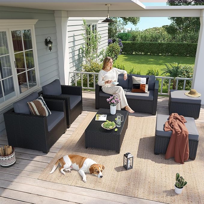 Aoxun 7 Piece Outdoor Patio Furniture Set 6 Seats, Outdoor Sectional - Image 2
