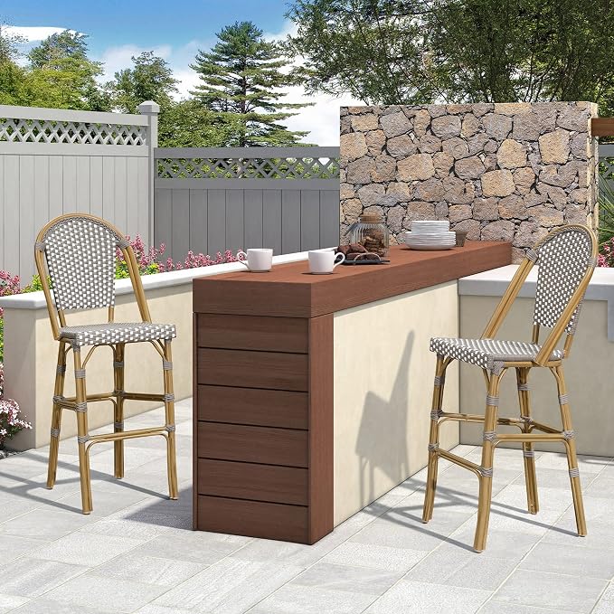 PURPLE LEAF French Bar Stool Set of 4 Bamboo Print Finish Patio Bar Stools - Image 3