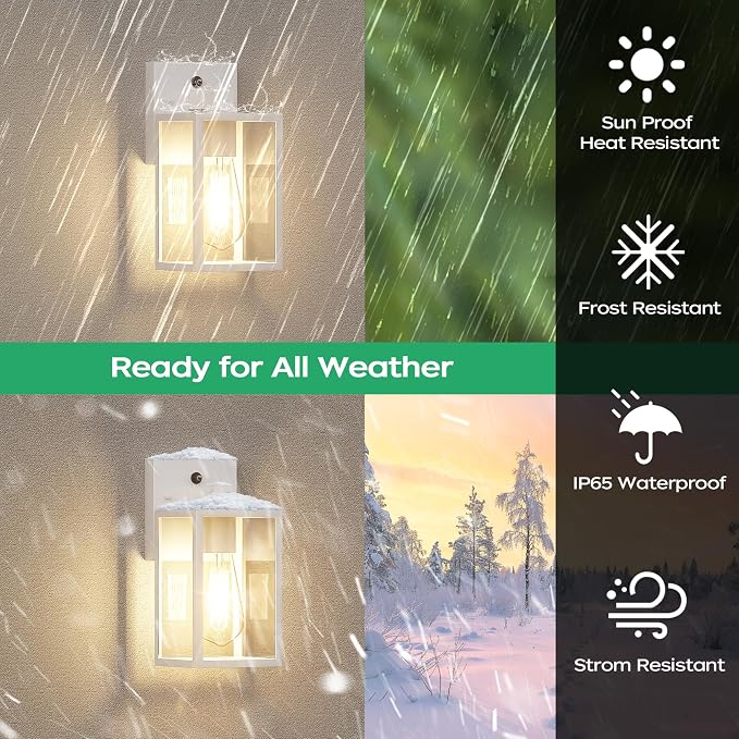White Dusk to Dawn Exterior Lighting Fixtures Wall Mount, Outdoor Porch Lights - Image 3
