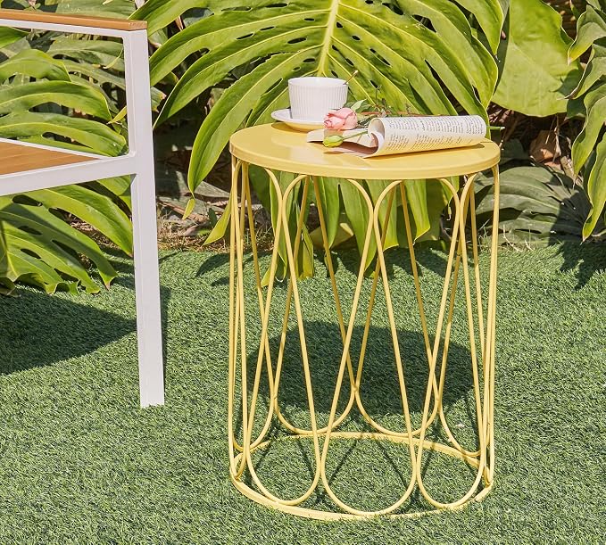 HFHOME Set of 3 Metal Outdoor Side Table, Nesting Round Coffee Table - Image 7