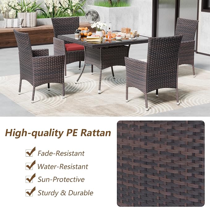 Kullavik 5-Piece Outdoor Dining Set Patio Rattan Furniture Set, Patio Dining - Image 3