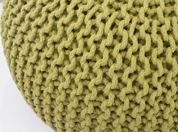 COTTON CRAFT - Hand Knitted Cable Style Dori Pouf - Green - Floor Ottoman - - Image 6